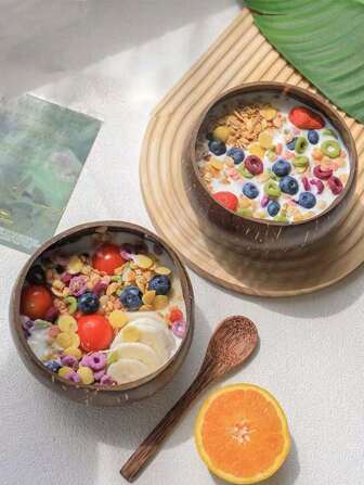 1 件椰子碗酸奶、燕麦片、沙拉和甜点、家用餐具、天然木碗、无勺子圣诞装饰圣诞派对礼品圣诞派对用品圣诞派对圣诞快乐平安夜