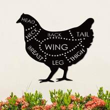 1 pieza Letrero de metal de cortes de pollo - Decoración de gallo de cocina - Arte de pared de carnicería - Decoración de tienda de carne - Letrero de negocio de carnicero - Negro - Ver 3