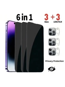 3+3入組隱私鋼化玻璃屏幕保護貼，適用於iPhone，包括免費相機鏡頭膜，防爆，防刮傷，高清晰度 - 黑色 - 查看 9