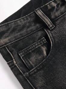 Teenagers' Fashionable Embroidered Cross & Flower Pattern Jeans - Black - View 8