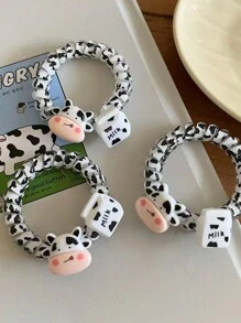 1入組可愛黑白奶牛電話線髮圈，有趣的奶牛印花牛奶瓶彈性髮圈，適用於馬尾，甜蜜髮飾 - 彩色 - 查看 6