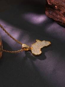 1入款庞克、嘻哈風格不鏽鋼項鍊，彩色鑽石玻璃裝飾地圖設計，男士派對裝或作為父親或兄弟的禮物最佳