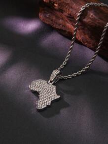 1入款庞克、嘻哈風格不鏽鋼項鍊，彩色鑽石玻璃裝飾地圖設計，男士派對裝或作為父親或兄弟的禮物最佳