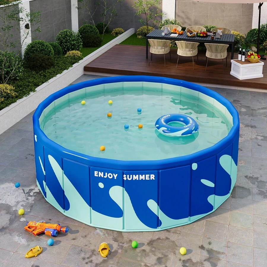 1pc Inflatable-Free Thickened Folding Round Swimming Pool, Outdoor Large Pool With Foldable Frame, Home Use - Diameter 1.2 Meters - View 1