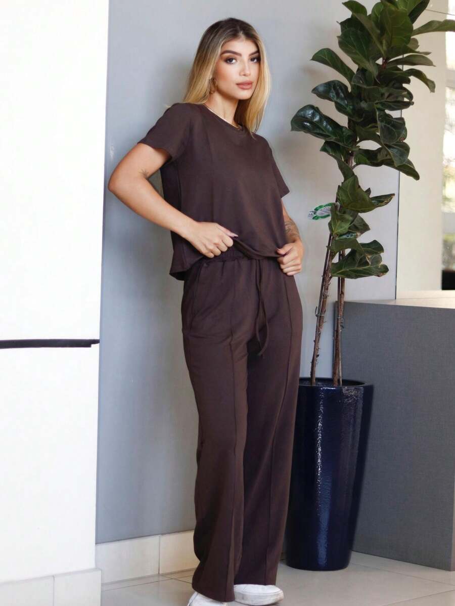 Women Two-Piece Outfits - Rust Brown - View 1
