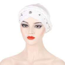 European And American Style Milk Silk Solid Color Studded Braid Bandana Headscarf Cap For Spring And Autumn