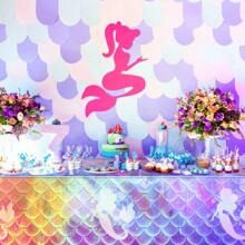 1 件美人鱼生日派对礼物美人鱼桌布装饰一次性塑料桌布适用于海底公主新生儿淋浴主题生日派对礼物，108x54 英寸，圣诞节