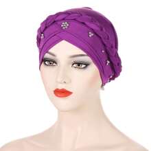 European And American Style Milk Silk Solid Color Studded Braid Bandana Headscarf Cap For Spring And Autumn
