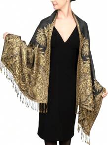 FADZOYLE 1 件女士海滩配饰奢华双层提花大佩斯利羊绒披肩围巾海滩罩衫纱笼羊绒手感狂野柔软丝滑双面围巾流苏日常生活晚礼服旅游办公室婚礼和礼品配饰女士