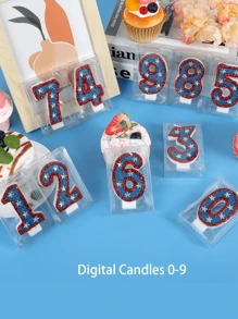 1pc Birthday Number Candle Red And Blue Sequin Number 0-9 Candle American Flag Perfect For Independence Day And Element Party Supplies Cake Decorations,Christmas