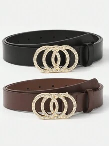 Conjunto De 2 Cintos Infantis Com Fivela De Três Anéis De Strass E Decoração Brilhante, Multifuncional Para Uso Diário Ou Festivo