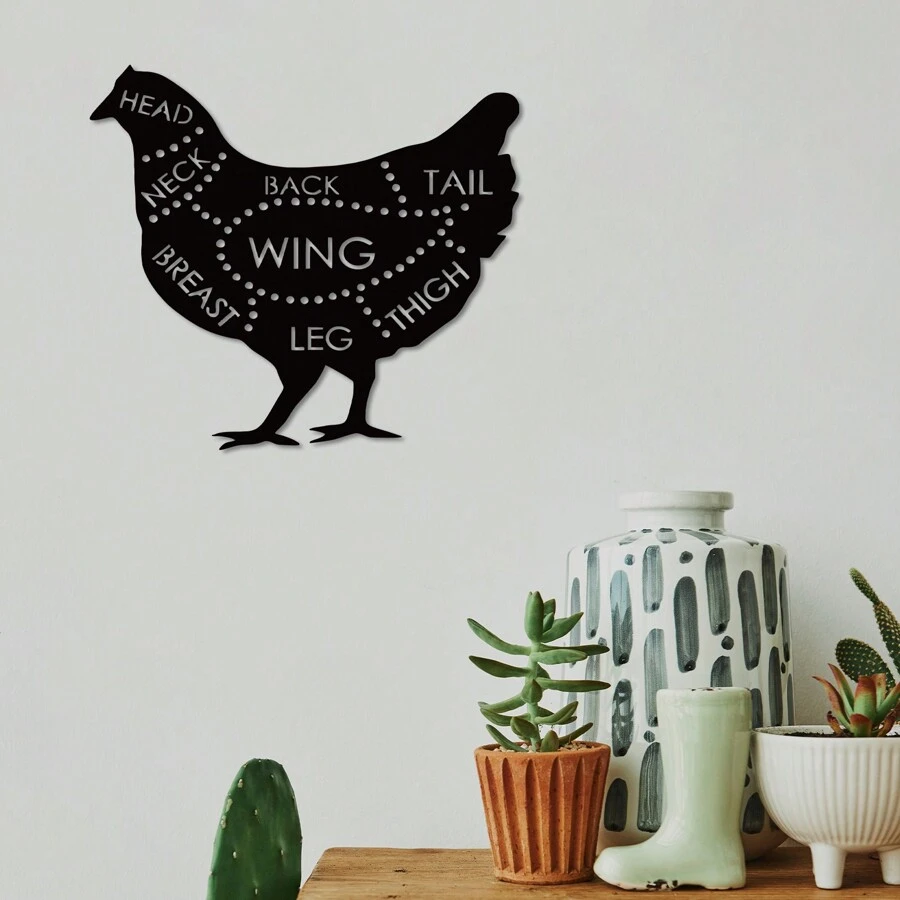 1 pieza Letrero de metal de cortes de pollo - Decoración de gallo de cocina - Arte de pared de carnicería - Decoración de tienda de carne - Letrero de negocio de carnicero - Negro - Ver 1