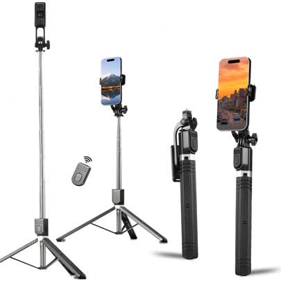 1 Pc 1700mm, 66.9-Inch Portable Wireless Selfie Stick With Tripod Stand And Standard 1/4"Screw Compatible With IPhone Android Phone Mobile Phone Suitable For Live Streaming, Vlog, Family Gatherings, Christmas Party Shooting, For Handheld Selfie, Outdoor Activities, Interviews Compatible With Iphone Android Phone For Summer Vacation, Travel, Fill Light, Outdoor Activities, Live Streaming
