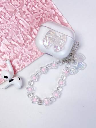 1 Cute Crystal Bow TPU Bluetooth Earmuffs Protective Cover Samsung/Huawei/Redrice /Airpods/ With Butterfly Lanyard