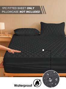 1pc Water Resistant Bed Sheets, Bedding, Fitted Sheet, Mattress Cover, Soft And Comfortable Bedding For Bedroom, Solid Color Waterproof Bed Cover, Rhombus Pattern Embossed Mattress Protector, Deep Pocket, For Single/Twin/Full Bed Sizes, For Bedroom, Guest Room, Hotel, Dustproof Bedspread, Dustproof Non-Slip, Pillow And Pillowcase Not Included, Cozy Home Textile, Perfect Holiday Gift, Black