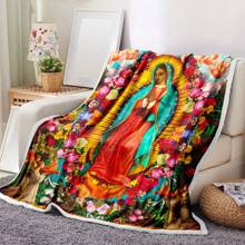 1pc Virgin Mary Prayer Printed Flannel Blanket, Soft Sofa/Bed Blanket, Luxurious Warm Gift Blanket, Ultra-Fine Wool Double Bed/Sofa Blanket, Machine Washable And Tumble Dry