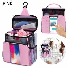 1 Bolsa de ducha de malla, portátil, esencial para el hogar, el dormitorio, el baño, el gimnasio, el viaje y el camping. Bolsa de mano para ducha con cesta colgante de secado rápido, bolsa de inodoro, bolsa de maquillaje y bolsa de almacenamiento (negro y rosa) - Multicolor - Ver 3