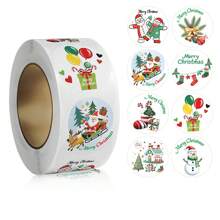 TYFYO 1 卷 500 张 1 英寸圣诞圣诞老人驯鹿贴纸，节日礼物不干胶标签，圣诞节 - 彩色 - 查看 1