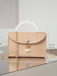 Women's Faux Pearl Decorated Tote Bag Crossbody Bag, Suitable For Everyday Outfits - Khaki - View 3