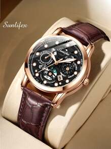 SUNLIFEX 1 Đồng Hồ Nam Thiết Kế Rỗng Lịch Đồng Hồ Sang Trọng Cho Doanh Nhân Có Hộp Quà Tặng, Chống Thấm Nước - Cà phê nâu - Xem 5