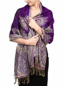 FADZOYLE 1 件女士海滩配饰奢华双层提花大佩斯利羊绒披肩围巾海滩罩衫纱笼羊绒手感狂野柔软丝滑双面围巾流苏日常生活晚礼服旅游办公室婚礼和礼品配饰女士