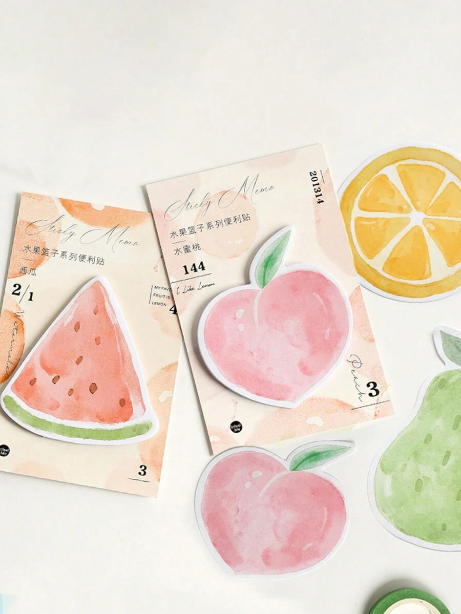 4 piezas Bloc de notas para niños con forma de frutas animadas, etiquetas de notas de mensaje - Multicolor - Ver 1