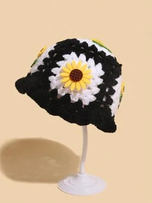One Fashionable Crochet Hat With 3D Sunflower Flower Embellishment
