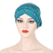 European And American Style Milk Silk Solid Color Studded Braid Bandana Headscarf Cap For Spring And Autumn