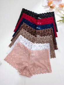 7 piezas de panties sexis semi-transparentes de encaje con empalme en múltiples colores para mujeres con baja altura de levantamiento