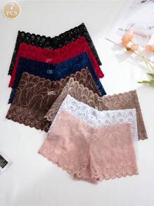 7 piezas de panties sexis semi-transparentes de encaje con empalme en múltiples colores para mujeres con baja altura de levantamiento