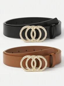 Conjunto De 2 Cintos Infantis Com Fivela De Três Anéis De Strass E Decoração Brilhante, Multifuncional Para Uso Diário Ou Festivo