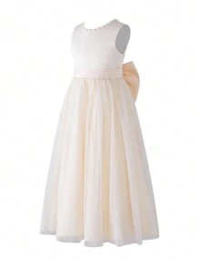 In Stock New Summer Apricot Color Backless Dress With Bowknot & Pearl Border For Children's Fashion Show - Apricot - View 3