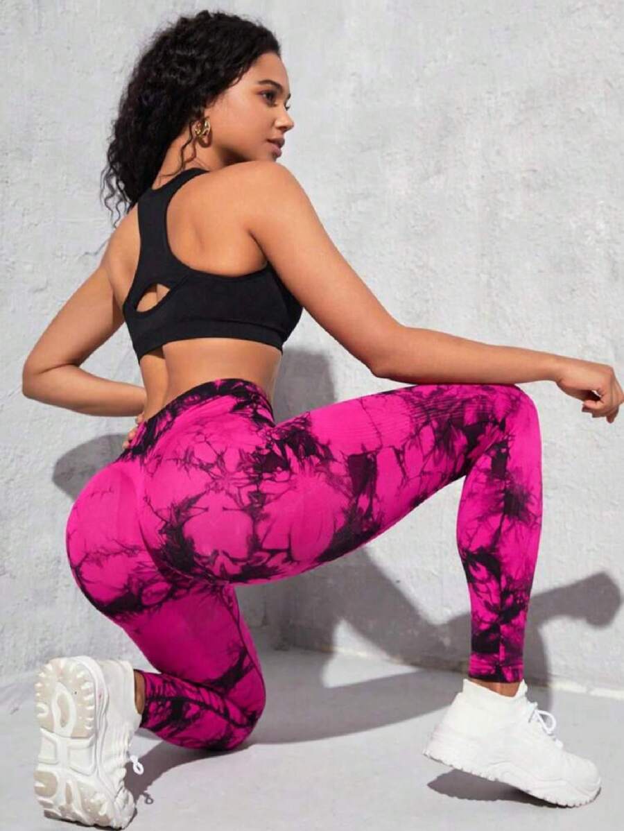 Women Sports Leggings - 玫紅色 - 查看 1