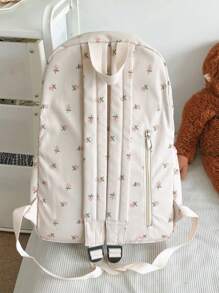 Waterproof,Lightweight,Cute Backpack For Students, Classic Flower Pattern, Large Capacity, Multi-Pockets, Practical Double Shoulder Bag For Teen Girls - White - View 2