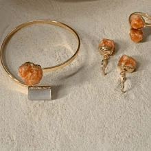 Lerato Afro Women Mitten Bracelets - Orchid Calcite + Selenite - View 3