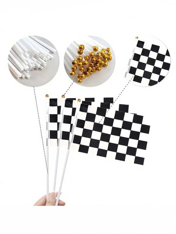 12/15pcs, Black And White Checkered Flag Racing Car Flag With Plastic Stick Racing Handheld Baton Flag Racing Car Party Decorations Race Car Party Pennant Racing Car Party Supplies For Birthday Party Car Theme Birthday Party Home Holiday Decor,Christmas