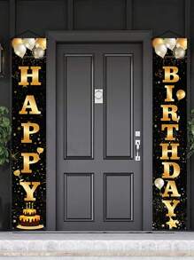 1 Set Bandera de feliz cumpleaños glamorosa negro y oro, Navidad