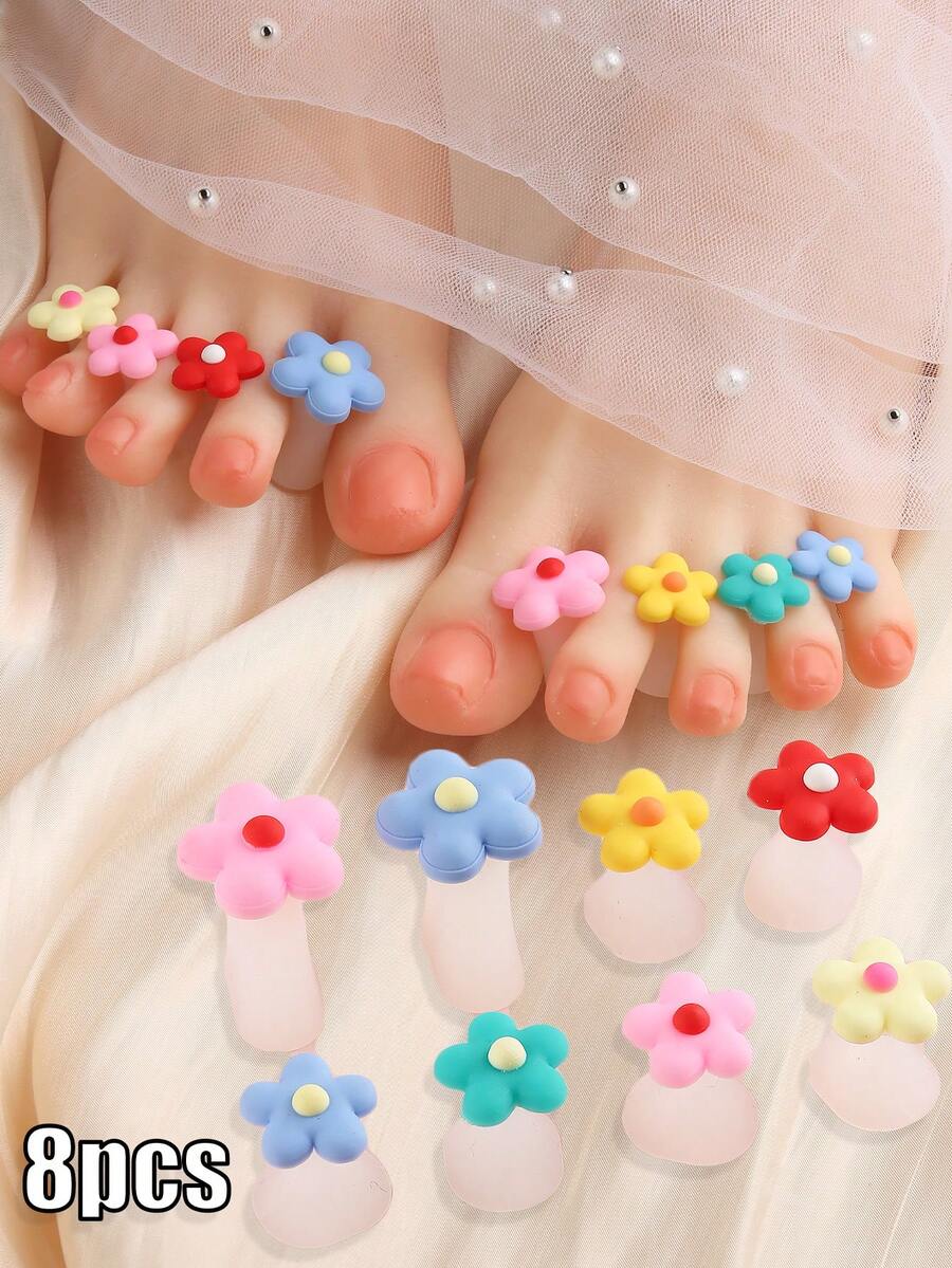 8入組矽膠趾甲分離器，花卉迷人設計，矯正腳指甲，美甲修腳工具 - 彩色 - 查看 1