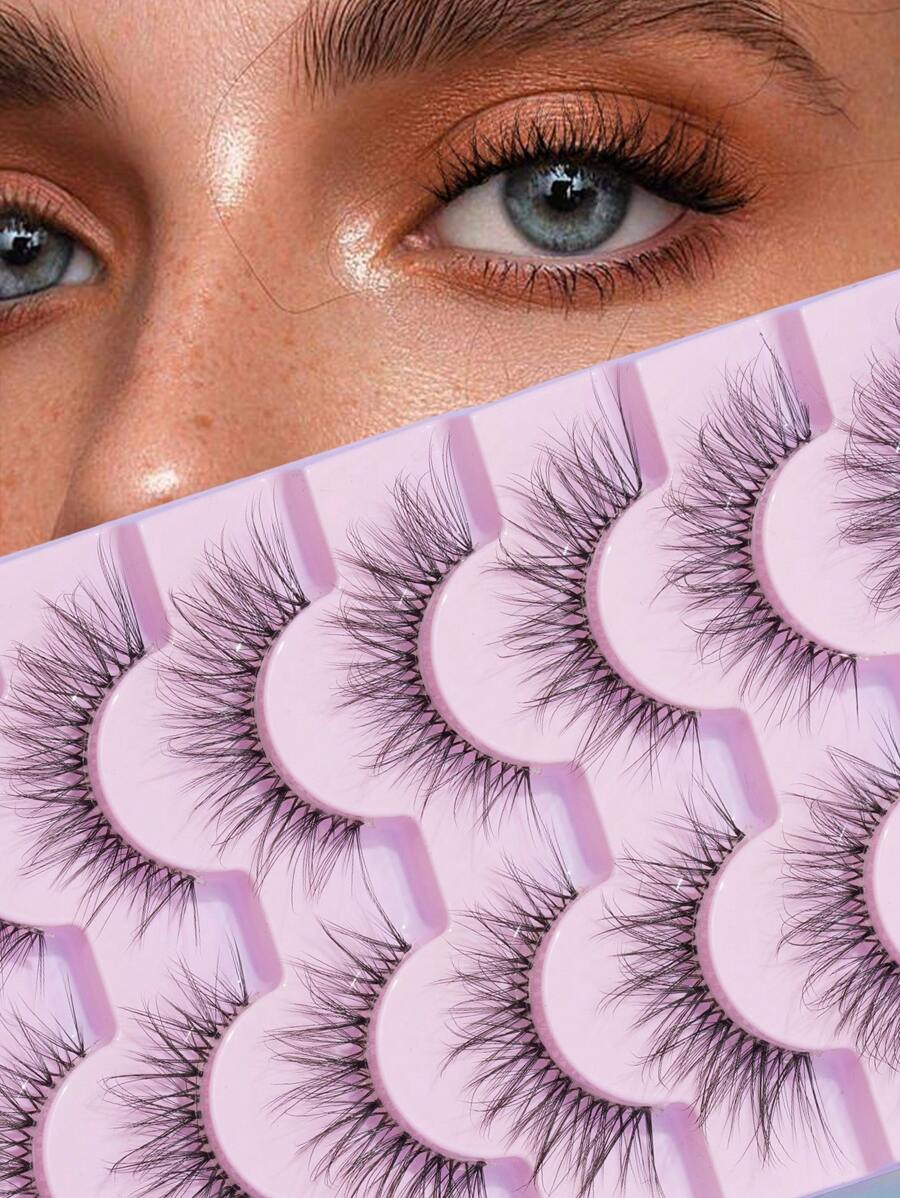 7对5D浓密凌乱交叉假睫毛，长度7-15毫米 - 黑色 - 查看 1