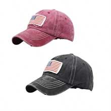 2 Pack American Flag Hat For Men Women, Patriotic USA Hat Vintage Embroidery Adjustable Baseball Cap  Outdoor Activities - ĐEN ĐỎ - Xem 1