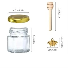 60/50/30/20/10/2Sets, 1.5 Oz Hexagon Mini Glass Honey Jars, Honey Jars With Wood Dipper, Golden Lids, Bee Pendants And Jutes, Perfect For Baby Shower, Wedding Favors, Party Favors - Multicolor - View 2