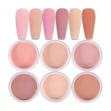 Conjunto de 6 piezas de polvo acrílico romántico rosa de 10g para decoración de uñas, tallado en polvo de cristal para extensión de uñas diseñado profesionalmente y polvo para uñas estilo DIY - Multicolor - Ver 2