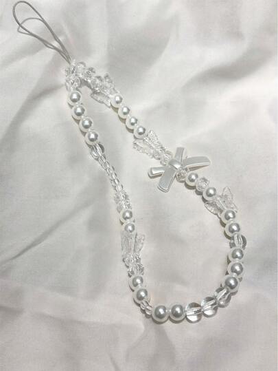 Pearl Bowknot Mobile Phone Case Pendant, Anti-Fall, Anti-Pearl Bowknot Phone Decoration With Chain Gifts For Mother, Family, Friends, Birthday, Holiday Phone Charm, Phone Chain