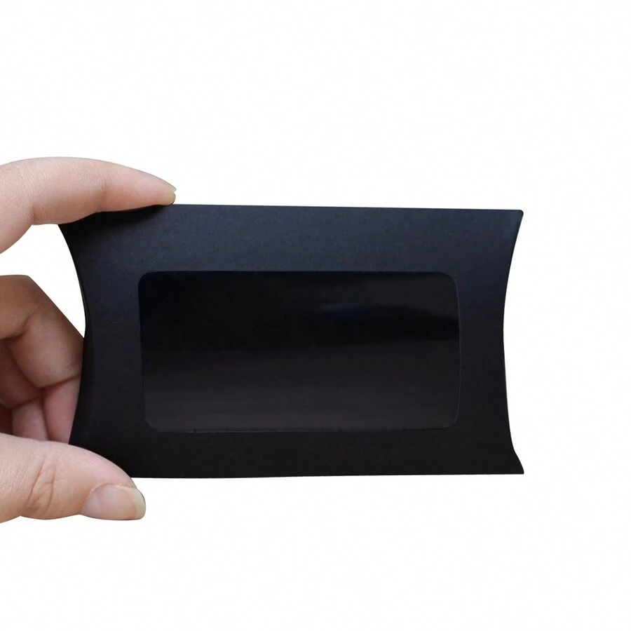 10pcs Creative Candy Gift Box, Kraft Paper Pillow Shaped Window Box, Sweet Treats Packaging - Black - View 1