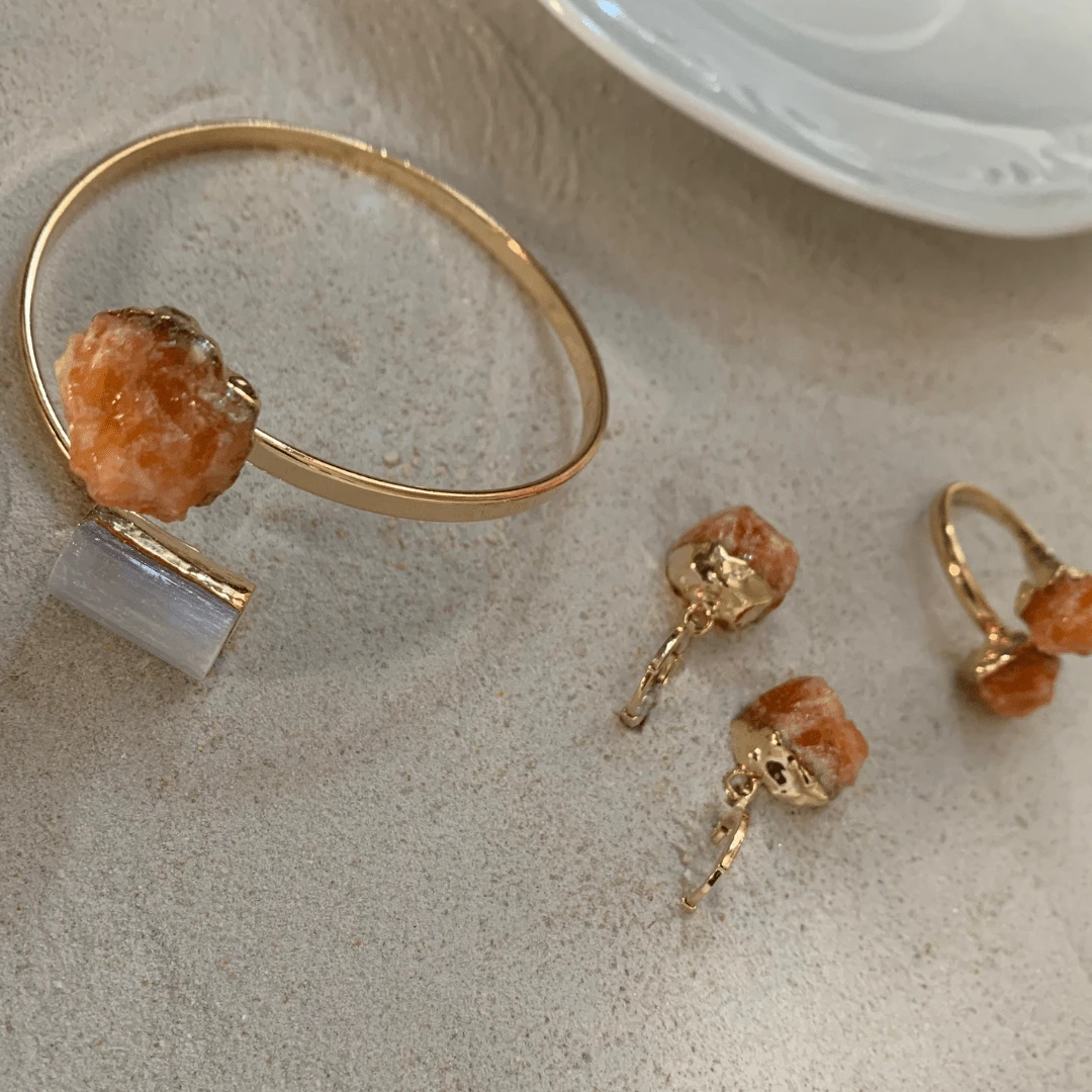 Lerato Afro Women Mitten Bracelets - Orchid Calcite + Selenite - View 1