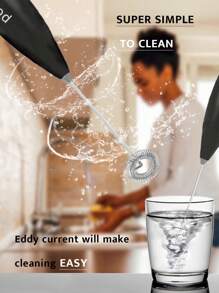 1 件装强力手持式牛奶起泡器，带支架，电池供电泡沫制作器，咖啡起泡器，手持式起泡器，电动搅拌器，牛奶起泡器，迷你搅拌机和电动搅拌器咖啡起泡器，适用于冰沙、抹茶、拿铁、卡布奇诺、热巧克力、迷你饮料搅拌机，不锈钢搅拌器，黑色学校用品 - 黑色 - 查看 4