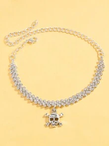 STONEFANS Personalized Skull Pendant Feet Chain Women's Diamond Step Mesh Chain Feet Chain Feet Chain - Silver - View 4