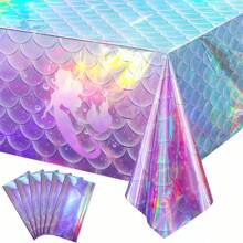 1 件美人鱼生日派对礼物美人鱼桌布装饰一次性塑料桌布适用于海底公主新生儿淋浴主题生日派对礼物，108x54 英寸，圣诞节