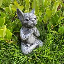 1入組打坐的法國鬥牛犬形狀花園/家居/戶外樹脂裝飾品，用於禪修和冥想 - 彩色 - 查看 5