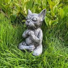 1入組打坐的法國鬥牛犬形狀花園/家居/戶外樹脂裝飾品，用於禪修和冥想 - 彩色 - 查看 4